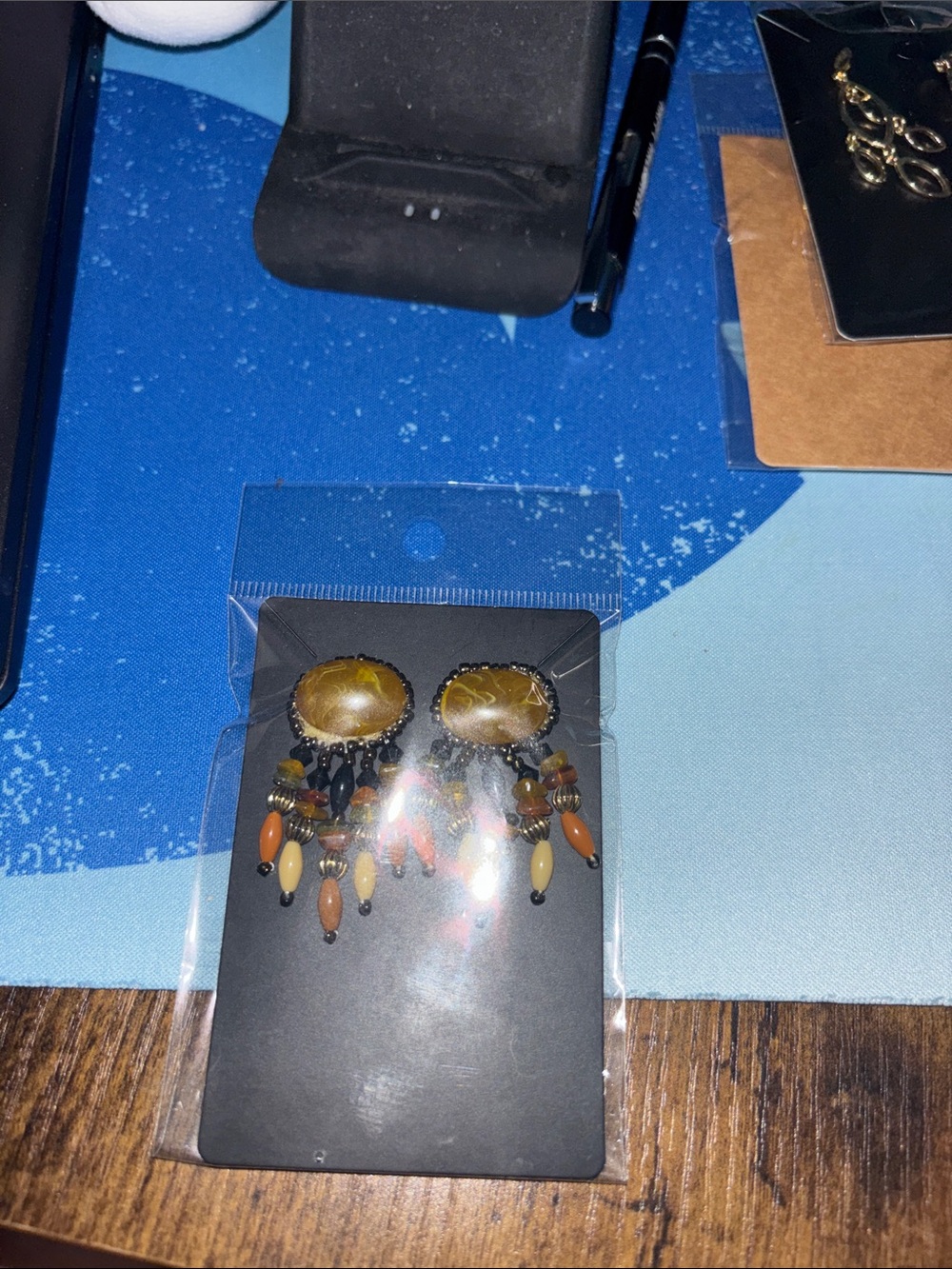 Source Unknown Gold and Multicolor Beaded Fringe Earrings